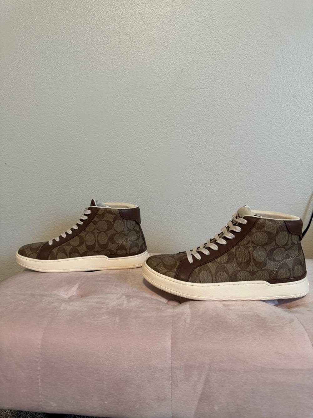 Coach Brown & Cream Signature High-Top Sneakers - Picture 2 of 7